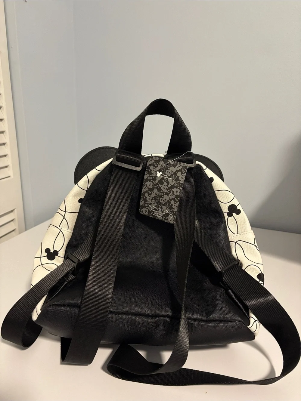 Disney Cream Mini Backpack with Black Mickey Print and Ears Brand New With Tags